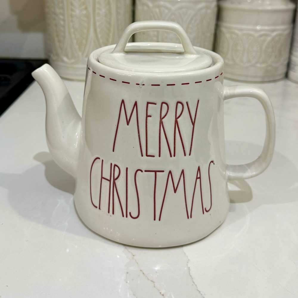 Rae Dunn White 'MERRY CHRISTMAS' Ceramic Teapot
